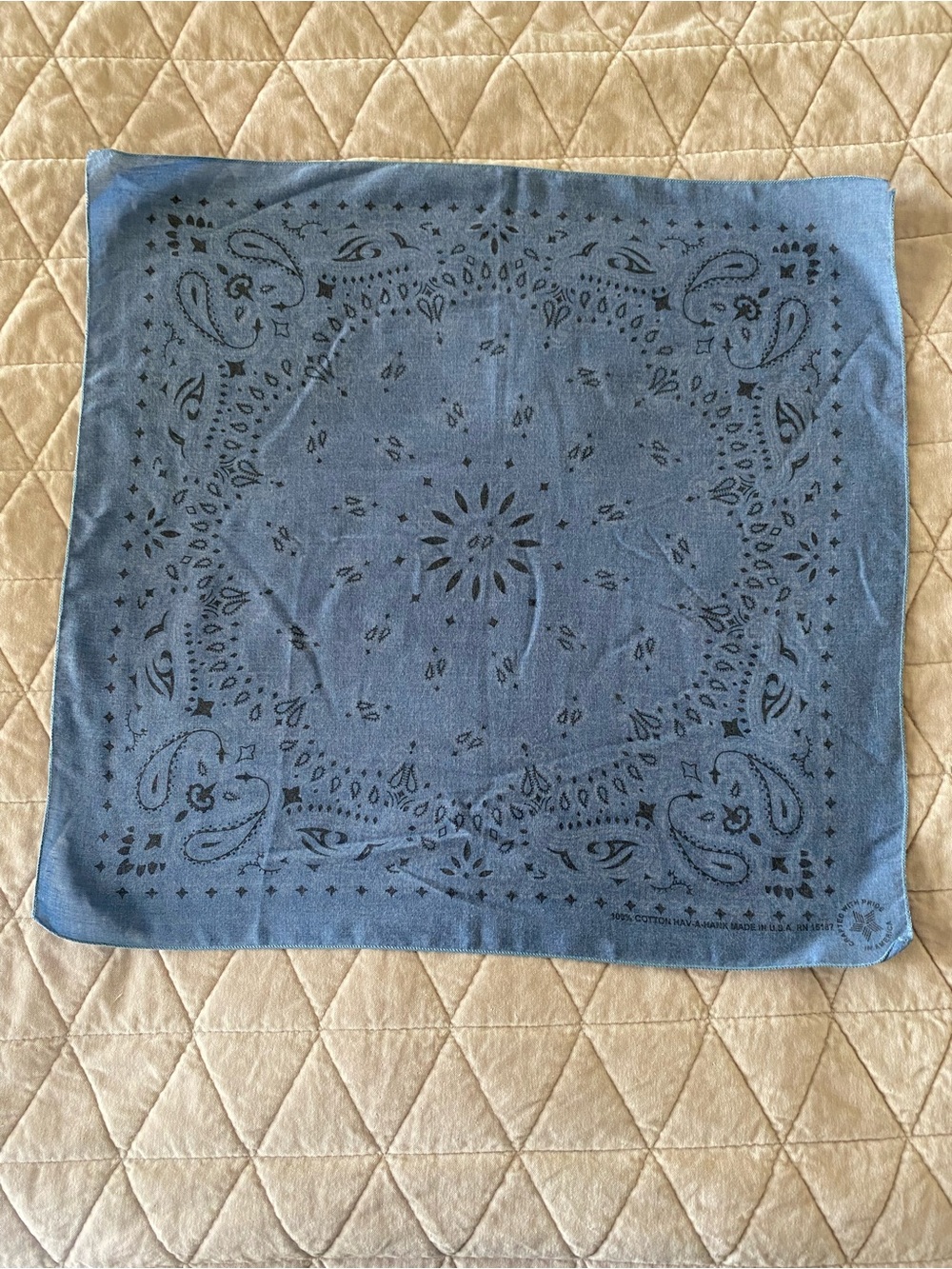 Vintage 100% cotton blue bandana hav-a-hank made in the USA RN 15187 bag scarf